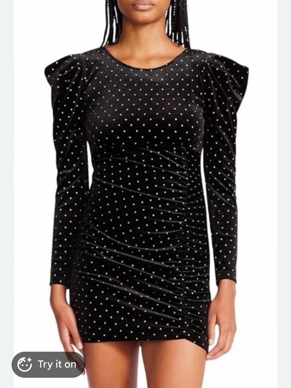 Betsey Johnson Black Velvet Power Sleeve Metallic Dot Velvet Mini Dress NWT